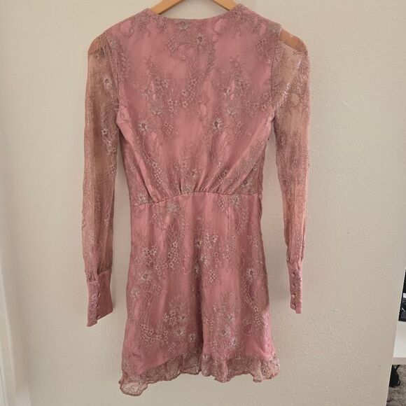 Lovers + Friends "Abigail" Lace Long Sleeve Mini Dress Metallic Rose Size Small - Picture 5 of 16